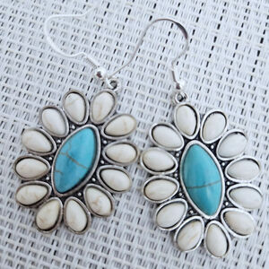 Western Style Ivory/Turquoise Fashion Earrings